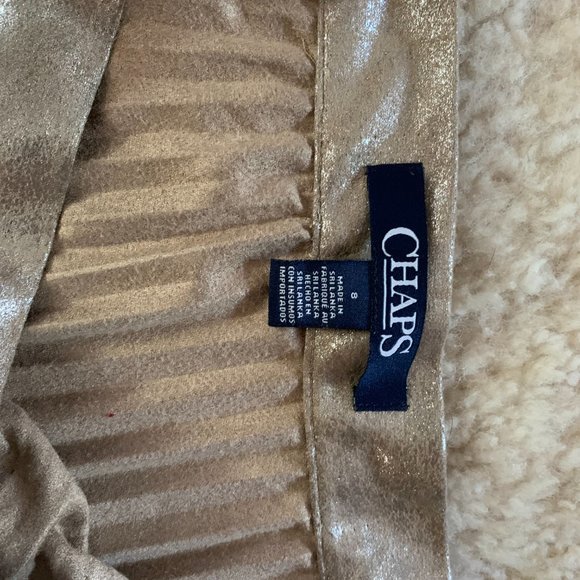 Chaps pale gold metallic printed sun ray pleated skirt, Size 8 - Picture 4 of 5